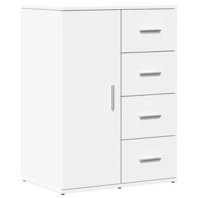 Image of vidaXL Sideboard Storage Cupboard Elegant White Engineered Wood Highboard with Ample Shelving, Ideal for Living Room