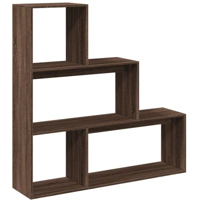 Image of vidaXL Room Divider Bookcase 3 Tier Shelf, Brown Oak Engineered Wood, 123x29x123 cm, Living Room, Study, Bedroom