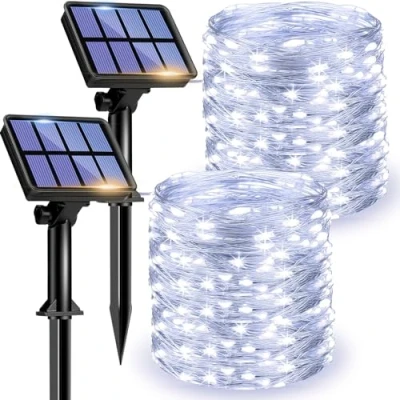 Image of [2 Pack] Litogo Solar Fairy Lights Outdoor, 12m 120 LED Garden 8 Modes Waterproof Copper Wire Decorative String for Garden, Patio, Gate, Yard, Wedding, Party (Cool White)