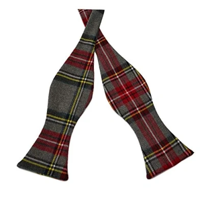 Image of King &amp; Priory Traditional Light Grey Tartan Check Self Tie Bow Tie, Scotland