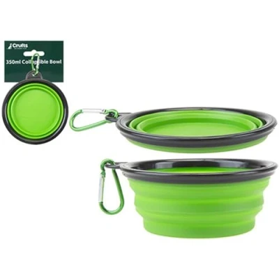 Image of PMS Crufts Pet Collapsible Travel Bowl with Carabiner Hook 350ml, Green