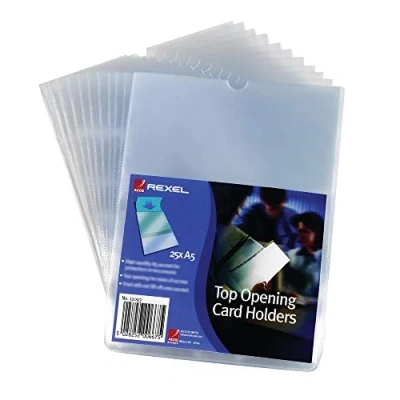Image of Rexel Card Holder Polypropylene Wipe clean Top opening A5 Ref 12093 [Pack of 25]
