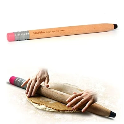 Image of CKB LTD The Novelty Giant Pencil Rolling Pin 40cm Kitchen Home Essential Baking Cooking Tool Fun Unique Dough Roller Made of Solid Beech Wood