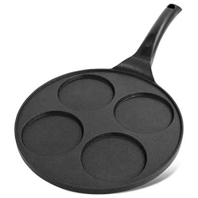 Image of Joejis 4 Hole Pancake Pan 26cm Non Stick and Induction Suitable Mini Egg Crepe Tadka Lightweight Cast Aluminium Frying Black