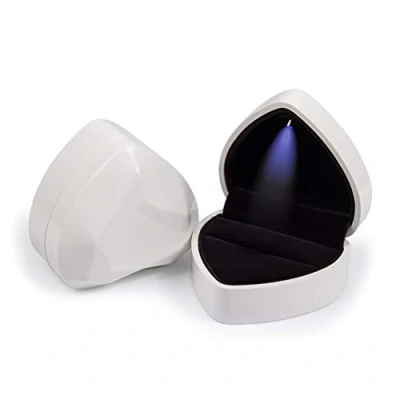 Image of Pcscevcr Velvet Ring Box with LED Light, Heart Shaped Engagement Jewelry Display Gift Box, for Proposal Wedding Case (White)