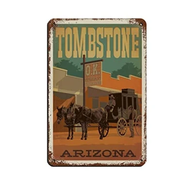 Image of AZOLID Metal Signs Tombstone Arizona Travel Tin Wall Art Poster for Home Bar Cafe Garage Bathroom 14x20CM