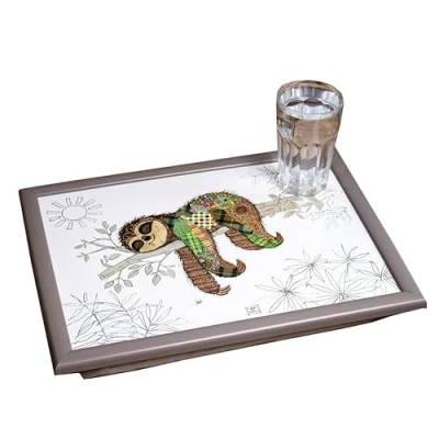 Image of Sloth Bug Art Cushioned Lap Tray Wood Animal Serving Padded Dinner Bag