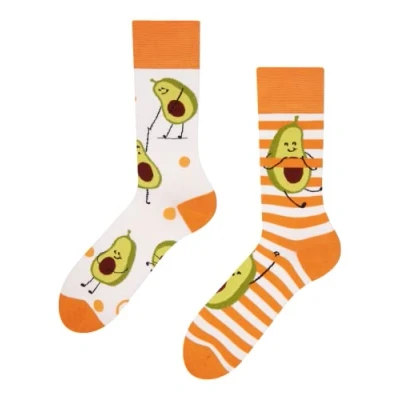 Image of Dedoles Unisex Socks for Women, Men &amp; Kids Cotton Funny Designs Football Bicycle Horses Plants Firefighter Gift Mismatched, Design: Avocados and Stripes, Colour: Orange, Size: 5 7.5 W / 6 8 M UK