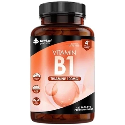 Image of Vitamin B1 Thiamine Supplement 100mg (4 Months Value Supply) High Strength Heart Health, Healthy Nervous System, Immune Energy Release Vegan, Gluten Free, UK,120 Tablets