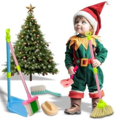 Image of Complete Cleaning Toy Set Cleaner Brush Mop Broom Dustpan Sponge &amp; More Kids Fun Pretend Play House Clean Playset Accessories