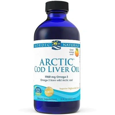 Image of Nordic Naturals, Arctic Cod Liver Oil, 1060mg Omega 3 from with EPA and DHA, Orange Flavour, 237ml, Soy Free, Gluten Non GMO