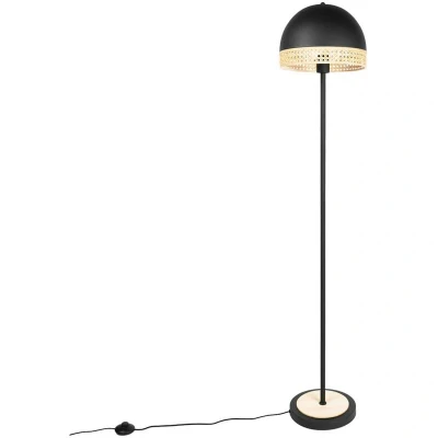 Image of Lindby Lonnaris floor lamp with rattan, black