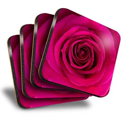 Image of Destination Vinyl ltd Great Coasters (Set of 4) Square Hot Pink Fuchsia Rose Flower Drink Glossy Coasters/Tabletop Protection for Any Table Type #21702