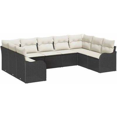 Image of vidaXL 9 Piece Garden Sofa Set with Cushions Black Poly Rattan