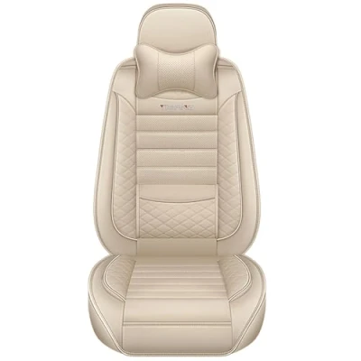 Image of Congxy Universal Car Seat Covers waterproof leather Full Set, To Fit Most Cars, Side Airbag Compatible, Beige
