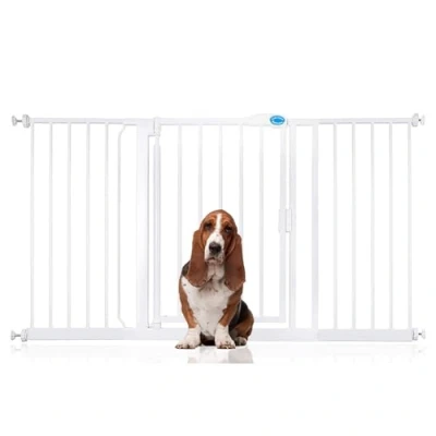 Image of Bettacare Auto Close Pet Gate, 147cm 154cm, White, Pressure Fit Stair Gate for Dog &amp; Puppy, Safety Barrier Doors Hallways and Spaces, Easy Installation