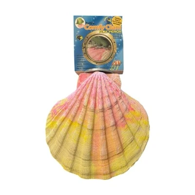 Image of Polly&#039;s Comfy Clam Parrot Cage Flat Bird Perch for Parrots, Macaws, African Greys, Large Cockatoos, Amazons, Blue &amp; Golds, and More (Pink/Yellow, Large)