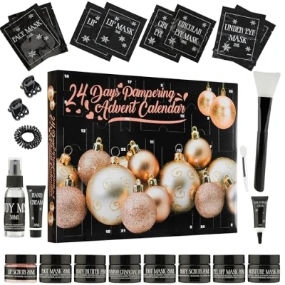 Image of Beauty Advent Calendar 2024 Makeup Set Pampering Skincare Countdown (Black/Gold)