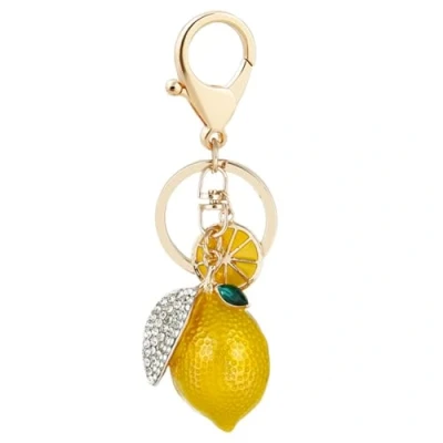 Image of INSTITIZER Rhinestone Lemon Keychain Cute Fruit Keyring Car Key Chain Holder Handbag Purse Charm for Bag Wallet Jewelry Gift