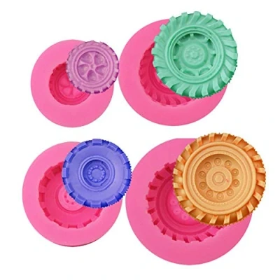 Image of Tire Fondant Moulds Set of 4 Truck Wheel Shape Silicone Mold for Sugarcraft Cake Decoration, Chocolate, Candy, Polymer Clay, Soap, Jelly etc