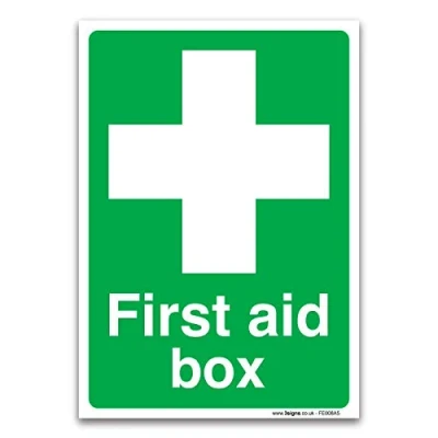 Image of British Standard First Aid Box Sign, 1mm Rigid Plastic, Emergency and Safety Signs (A5 210x148mm)