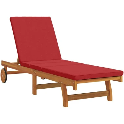 Image of vidaXL Sun Lounger with Wheels and Cushion Red Solid Wood