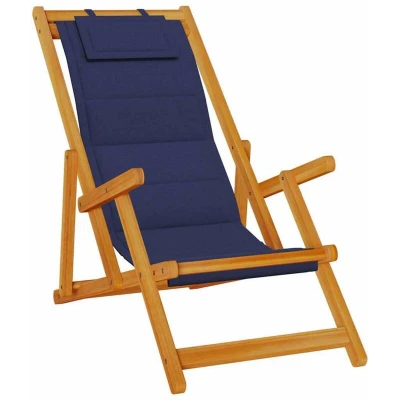 Image of vidaXL Folding Beach Chair with Armrests Blue Acacia Wood &amp; Textilene