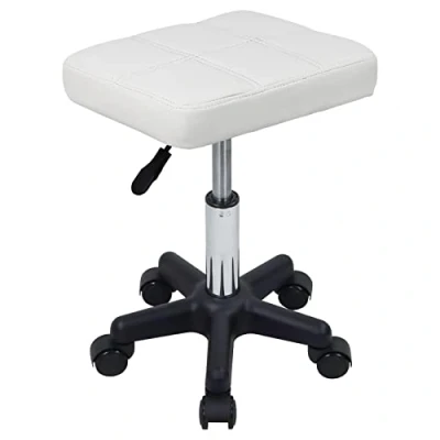 Image of FURWOO Rectangle Rolling Stool with Wheels Swivel Chair Spa for Salon Massage Home Kitchen White