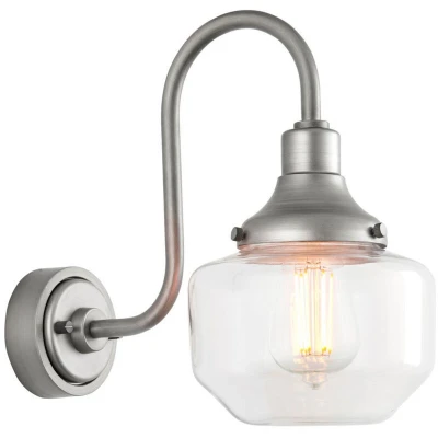 Image of Monza Outdoor Dome Wall Lamp Brushed Silver, Clear Glass