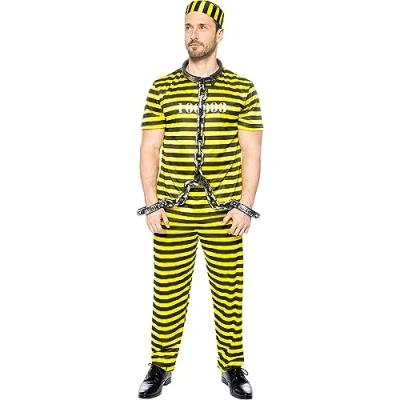 Image of Funidelia Prisoner Costume for man Thief Robber Burglar Professions adults accessory fancy dress &amp; props Halloween carnival parties Size 4XL Yellow