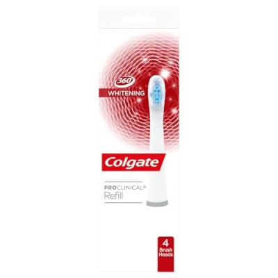 Image of Colgate ProClinical 360 Whitening Electric Toothbrush Heads Refill, Pack of 4 Helps Whiten teeth Removes surface stains