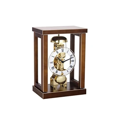 Image of Hermle Walnut Table Clock with Brass Skeleton Mechanical Movement and Hour Strike 23056 030791