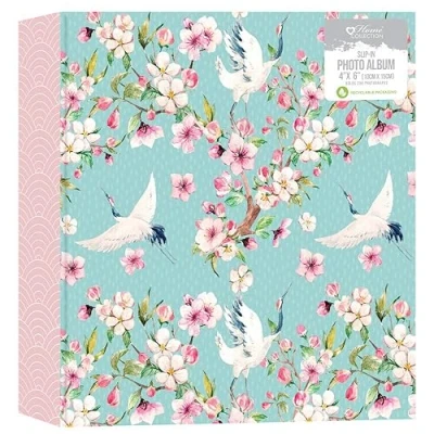 Image of Blossom Photo Album Floral Pink Design Family Holiday Albums Scrapbook Holds 200 Photographs 4&quot; x 6&quot; Photos