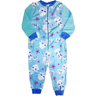 Image of Aykroyd and Sons LOL Surprise Kids All in One Girls Childrens Fleece Onesie Sleepsuit Pyjamas Aqua Age 3/4 Years