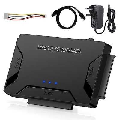 Image of USB 3.0 to IDE/SATA HDD Adapter, Hard Drive Adapter Cable Converter for Universal 2.5/3.5 Inch IDE and SATA External SSD, DVD ROM/CD RW/DVD RW/DVD+RW, Support 4TB Laptop(UK Plug)