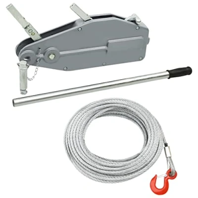 Image of vidaXL Aluminium and Steel Wire Rope Hoist Winch with 20m Safe, Efficient Load Moving Tool 800 kg Rated Capacity, Built in Overload Protection, Compact Design for One Man Operation