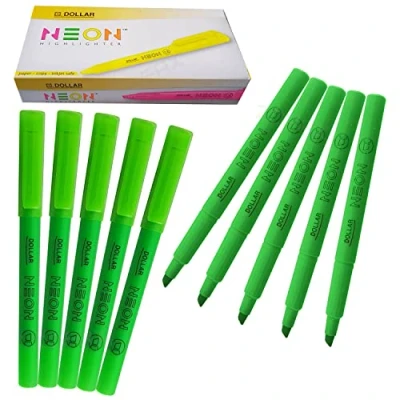 Image of Pen S Fluorescent Highlighter Pens, GREEN, Chisel Tip, 1 4mm Lines, Pack of 10, Multipack, Quick Dry, School Office Home Highlighters, iVAIDEX Black Ball