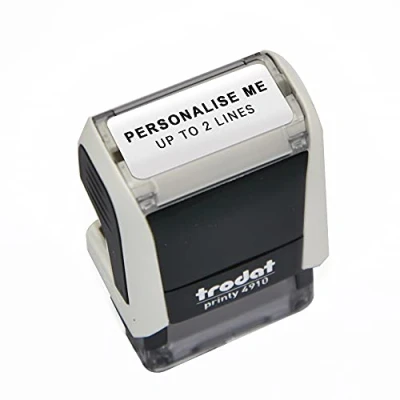 Image of Trodat White Printy 4910 Personalised Custom Office, Business and Teacher Stamp Allows Up to 2 Lines of Text Impression Size 24 x 7 mm Self Inking with 5 Ink Pad Colours Choose from