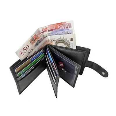 Image of Roamlite Men&#039;s Designer Real Leather Wallet 9 Credit Card Spaces Pocket Pouch for Coins 11cm x9 x2 Black RL46K