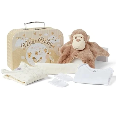 Image of Baby Box Shop 7 Newborn Gifts Perfect for Gender Reveal Includes Essentials Unisex with Comforter in Cute Keepsake Case, Gift Hamper