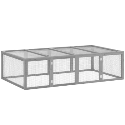 Image of Pawhut Rabbit Run Wooden Hutch Cage 6ft with Wire Mesh, Openable Roof, Play Space for Outdoor, 181 x 100 48 cm, Grey
