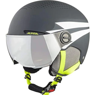 Image of ALPINA Unisex Children, ZUPO VISOR Q LITE ski helmet, charcoal neon matt, 54 58 cm