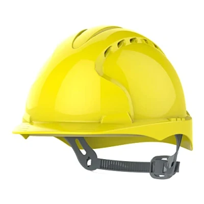 Image of JSP EVO2 Safety Helmet with Slip Ratchet Adjustment Harness Vented EN 397 Industrial Hard Hat for Building, Construction and Work sites Yellow (AJF030 000 200), 53 64