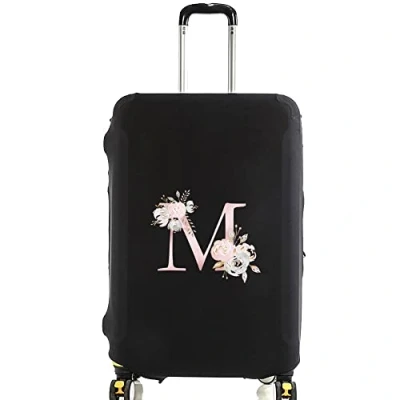 Image of initial letter Printed Design Travel Trolley Case Cover Protector Washable Suitcase Luggage Storage Covers for 18 28 inch (S (18 21 Luggage), Pink Flower M)