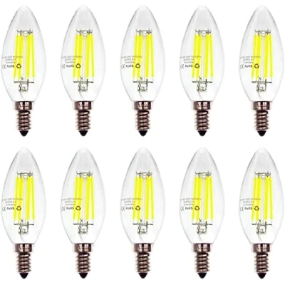 Image of Aiwerttes 6W Dimmable LED Filament Candle Light Bulb,6500K Cold White 600LM, E14 Candelabra Base Lamp, C35 Torpedo Shape Bullet Top, 60W Incandescent Replacement,10 Pack