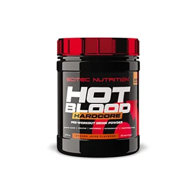 Image of Scitec Nutrition Hot Blood Hardcore, pre Workout Drink Powder with Amino acids and creatine, 375 g, Orange Juice