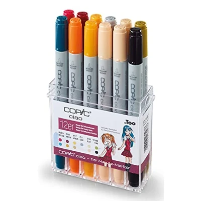 Image of Copic Ciao Marker Set of 12 School Uniforms Alcohol Based All Round Layout Markers in Practical Acrylic Display for Storage and Easy Removal, 22075712