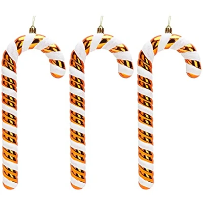 Image of Christmas Concepts® Pack of 3250mm Extra Large Candy Cane Baubles Shiny &amp; Glitter Decorated Decorations (Copper)