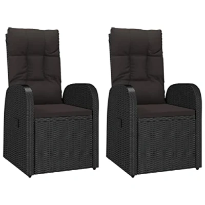 Image of vidaXL Reclining Poly Rattan Garden Chairs Set of 2 Black Adjustable Loungers with Cushions for Outdoor, Patio Comfort