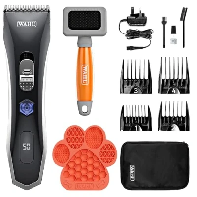 Image of Wahl Smart Clip Pet Grooming Clipper Bundle, Brush &amp; Anxiety/Stress Relief Lick Mat, High Powered, Length Adjustable Clipper, Fur Coat Made for All Hair Types, Long Life Battery